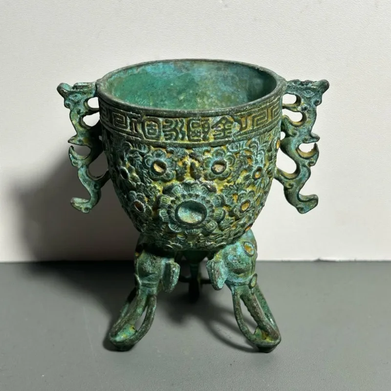Collectible Vintage Wine - Antik Bronz Ritüel Kadehi Çift Ejderha